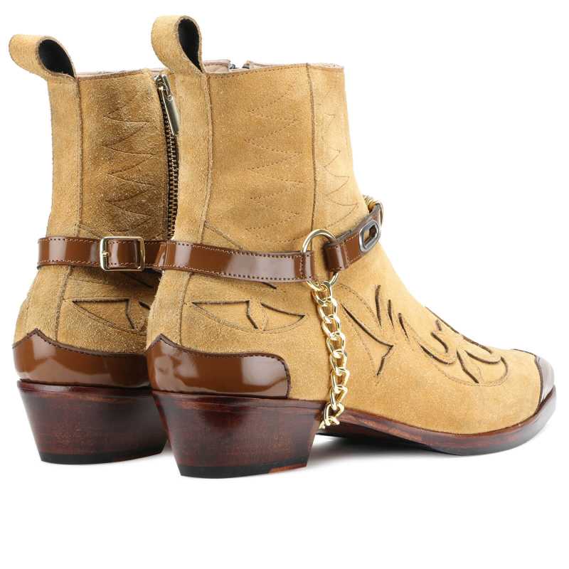Santiago Cowboy Boots Beige - Escaro Royale