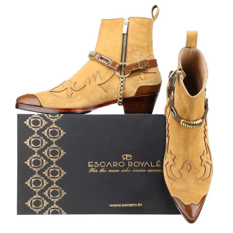 Santiago Cowboy Boots Beige - Escaro Royale
