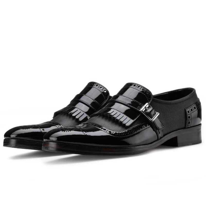 The Marco Dual Textured Kiltie Monkstrap in Black - Escaro Royale