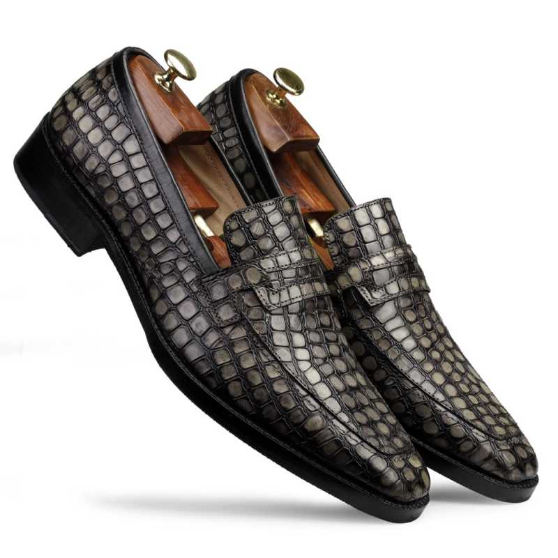 Iverson Grey Penny Loafers - Escaro Royale