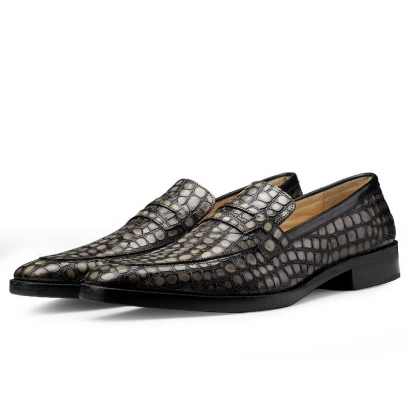 Iverson Grey Penny Loafers - Escaro Royale