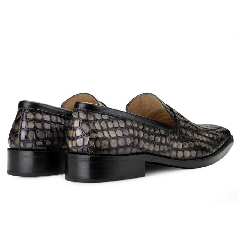 Iverson Grey Penny Loafers - Escaro Royale
