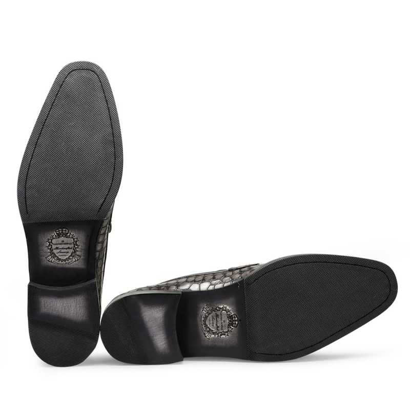 Iverson Grey Penny Loafers - Escaro Royale