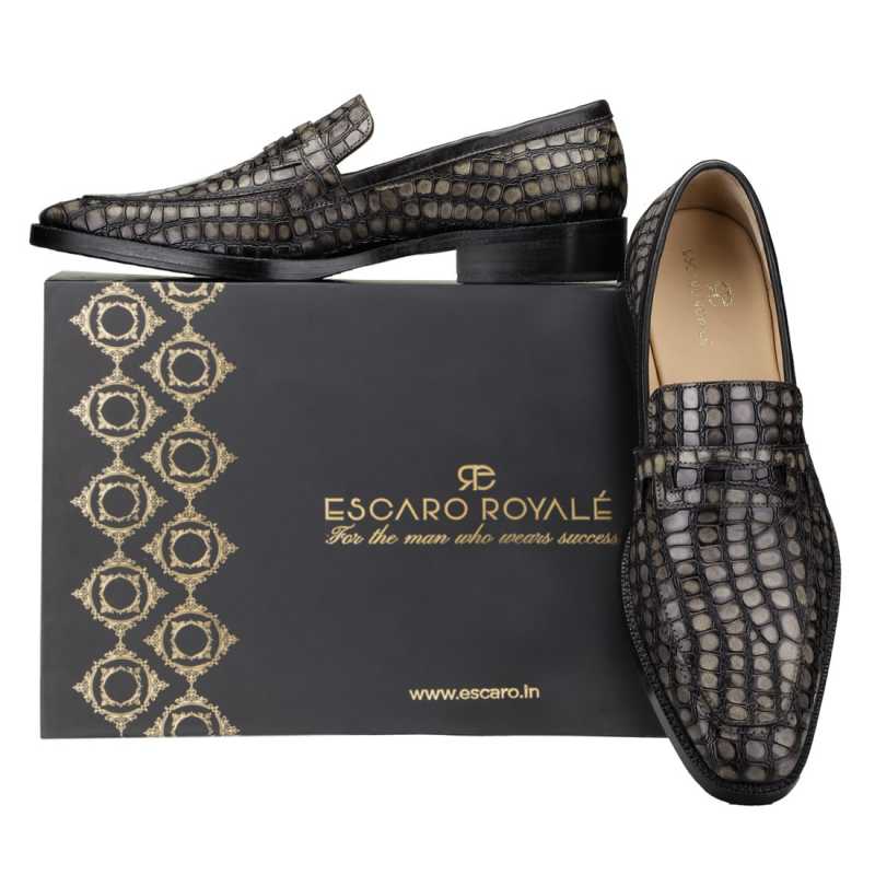 Iverson Grey Penny Loafers - Escaro Royale