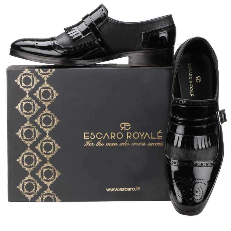 The Marco Dual Textured Kiltie Monkstrap in Black - Escaro Royale