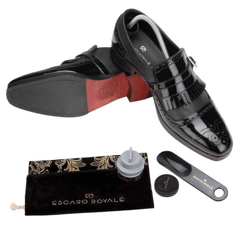 The Marco Dual Textured Kiltie Monkstrap in Black - Escaro Royale