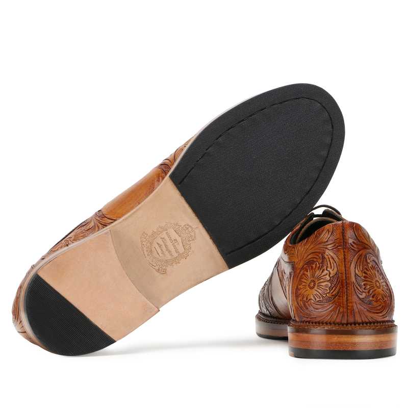 Strumento Handtooled Luxury Derby in Tan - Escaro Royale