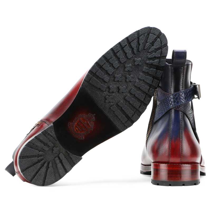 Stivali Zipper Jodhpur Boots in Blue Wine  - Escaro Royale