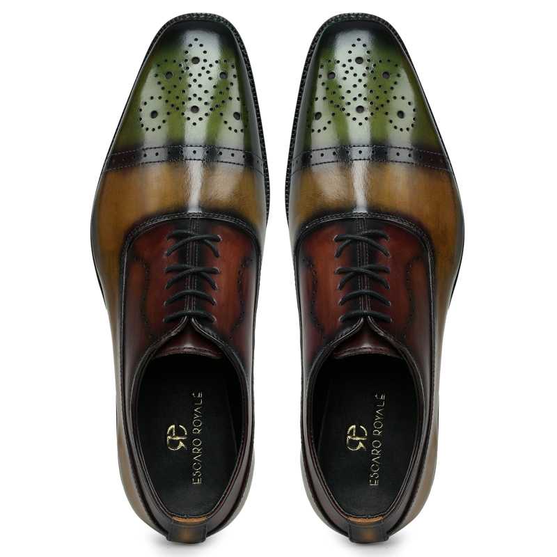 Marvin Medallion Captoe Oxfords Olive - Escaro Royale