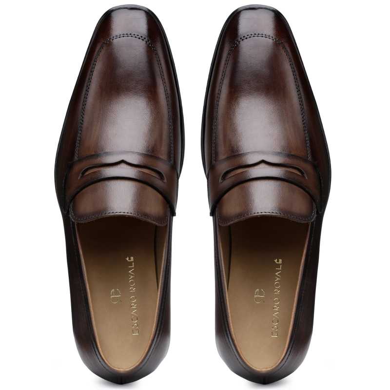 The Flint Penny Loafer In Brown - Escaro Royale