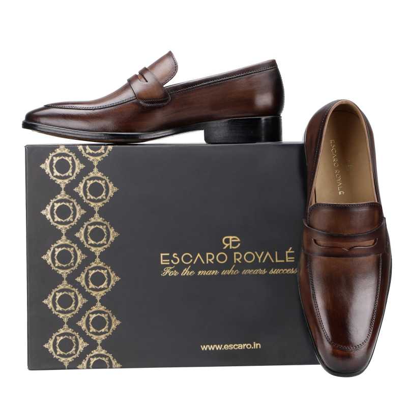 The Flint Penny Loafer In Brown - Escaro Royale