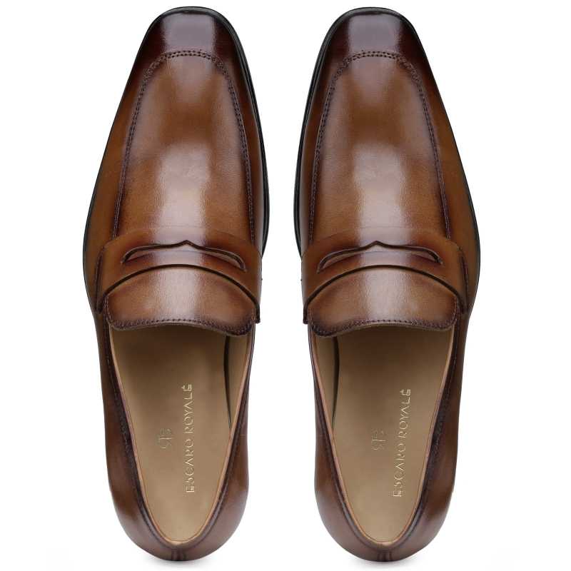 The Flint Penny Loafer In Tan - Escaro Royale