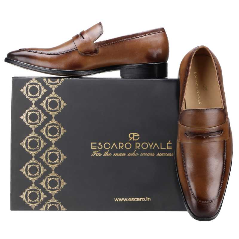 The Flint Penny Loafer In Tan - Escaro Royale