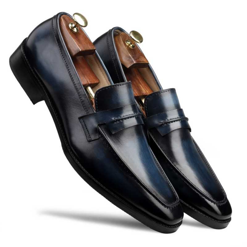 Iverson Blue Penny Loafers - Escaro Royale