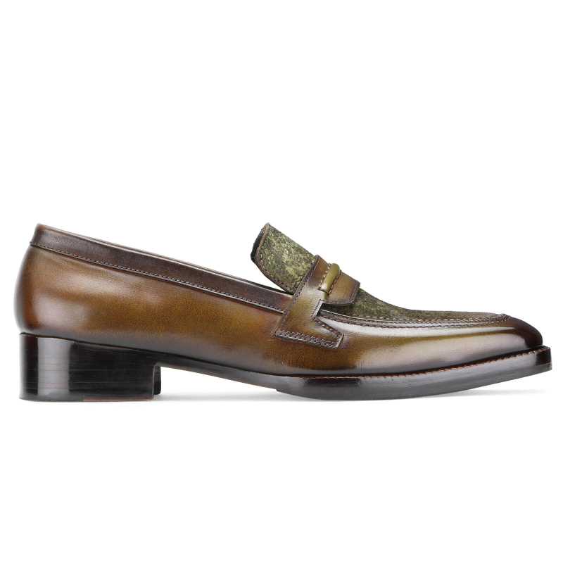 Vacili Textured Penny Loafer in Olive - Escaro Royale