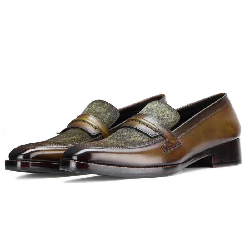 Vacili Textured Penny Loafer in Olive - Escaro Royale