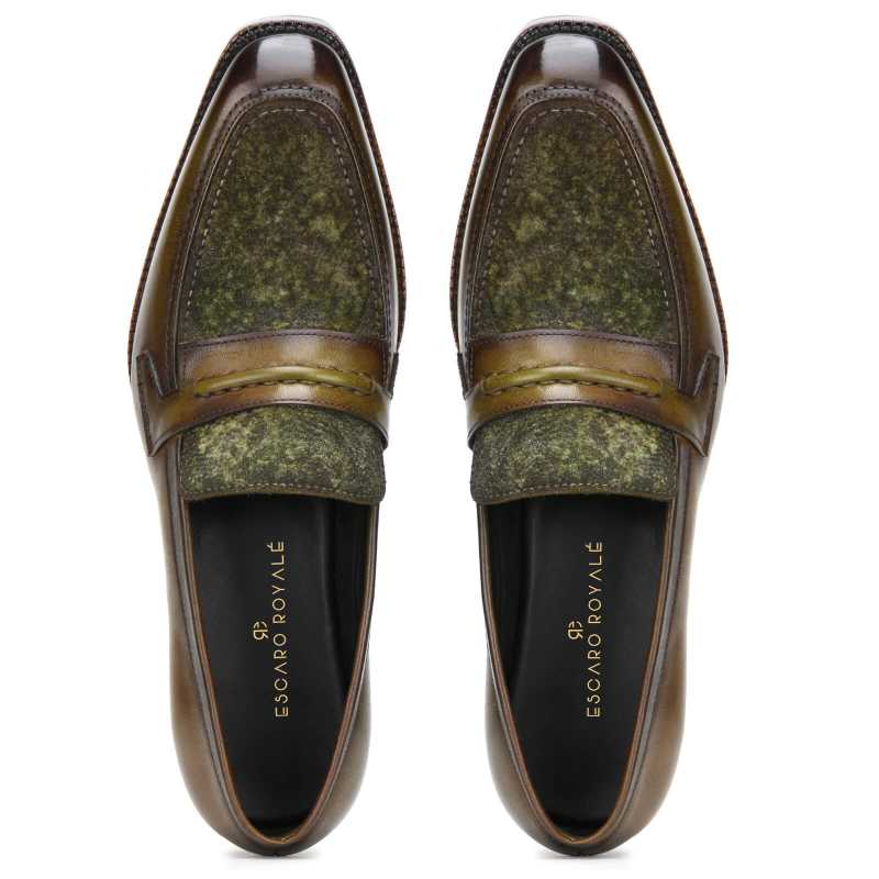 Vacili Textured Penny Loafer in Olive - Escaro Royale