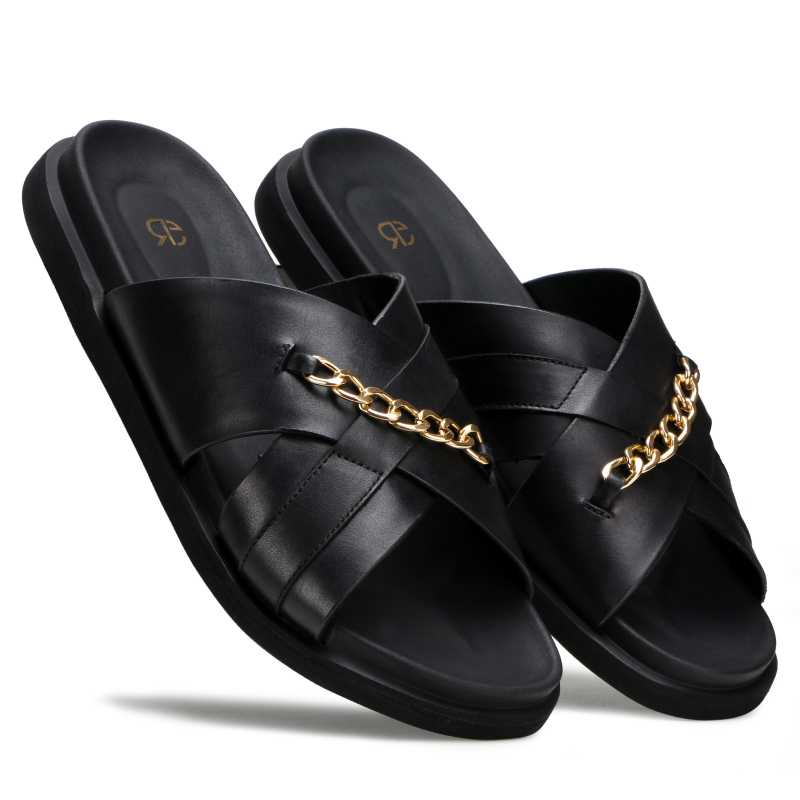 The Orchard Cross Slippers in Black - Escaro Royale