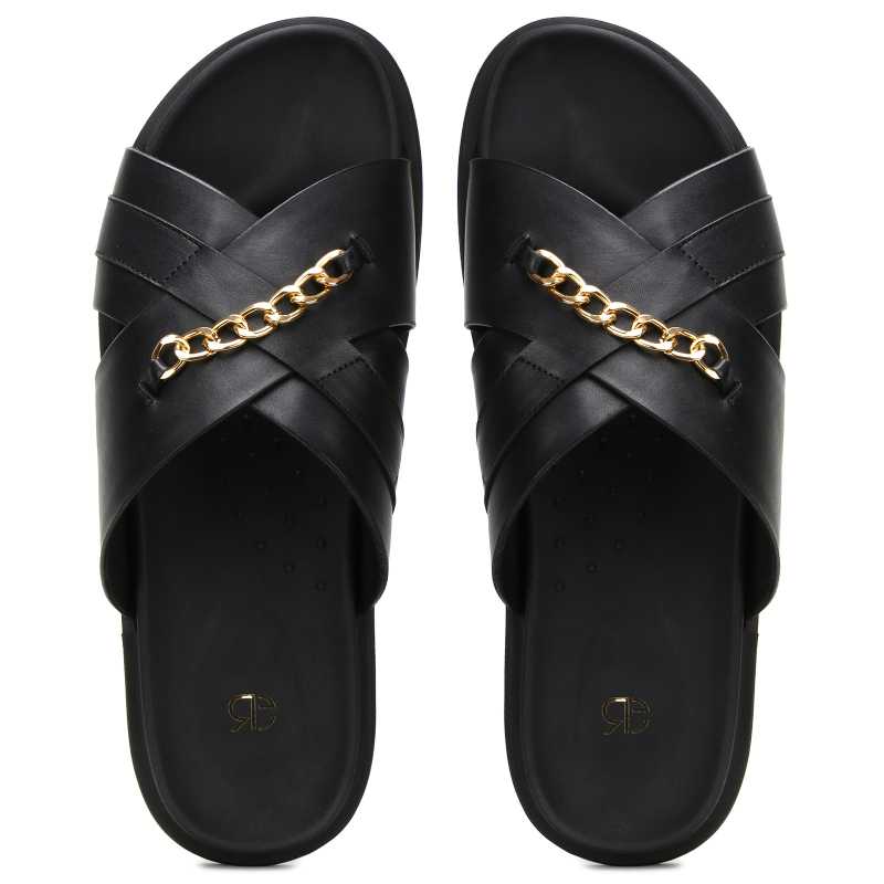 The Orchard Cross Slippers in Black - Escaro Royale