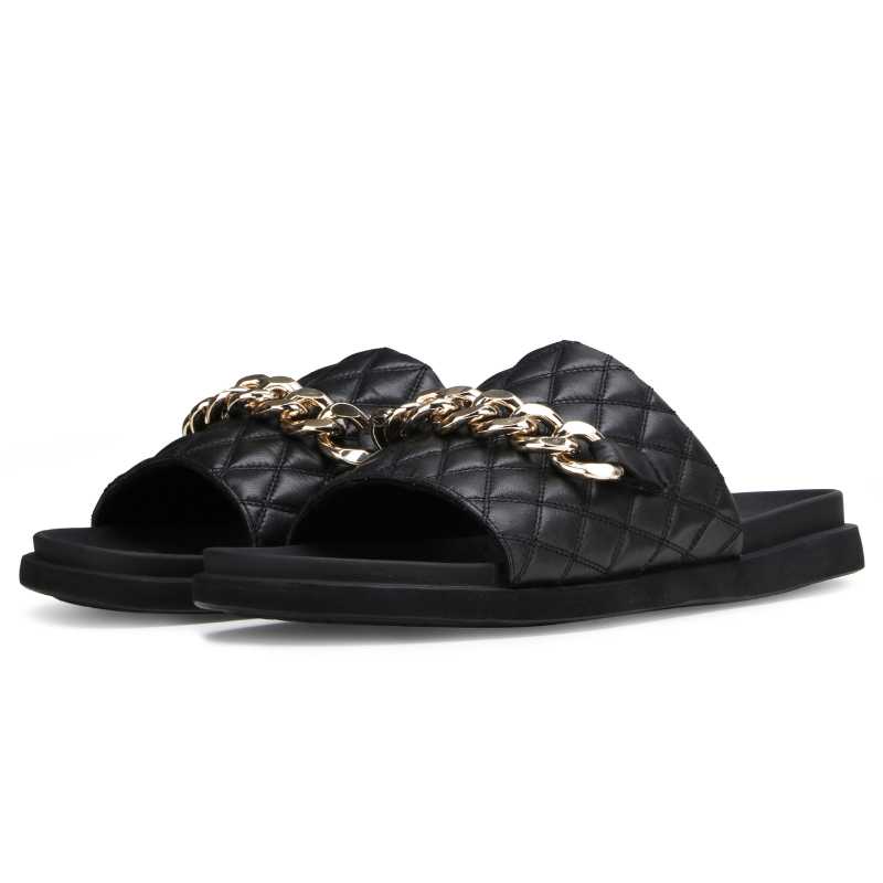 The Raffles quilted Sliders in Black - Escaro Royale