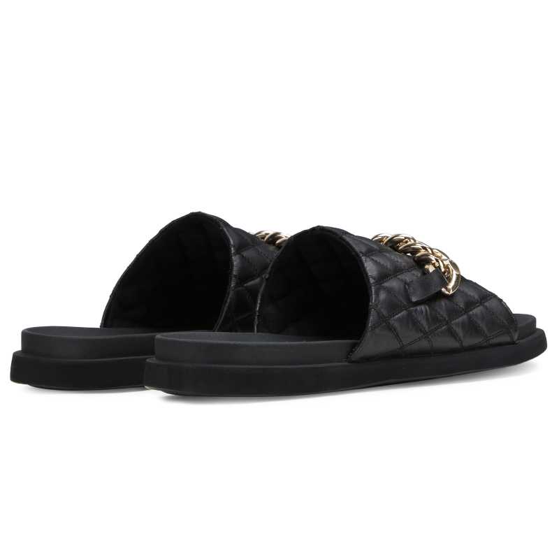 The Raffles quilted Sliders in Black - Escaro Royale