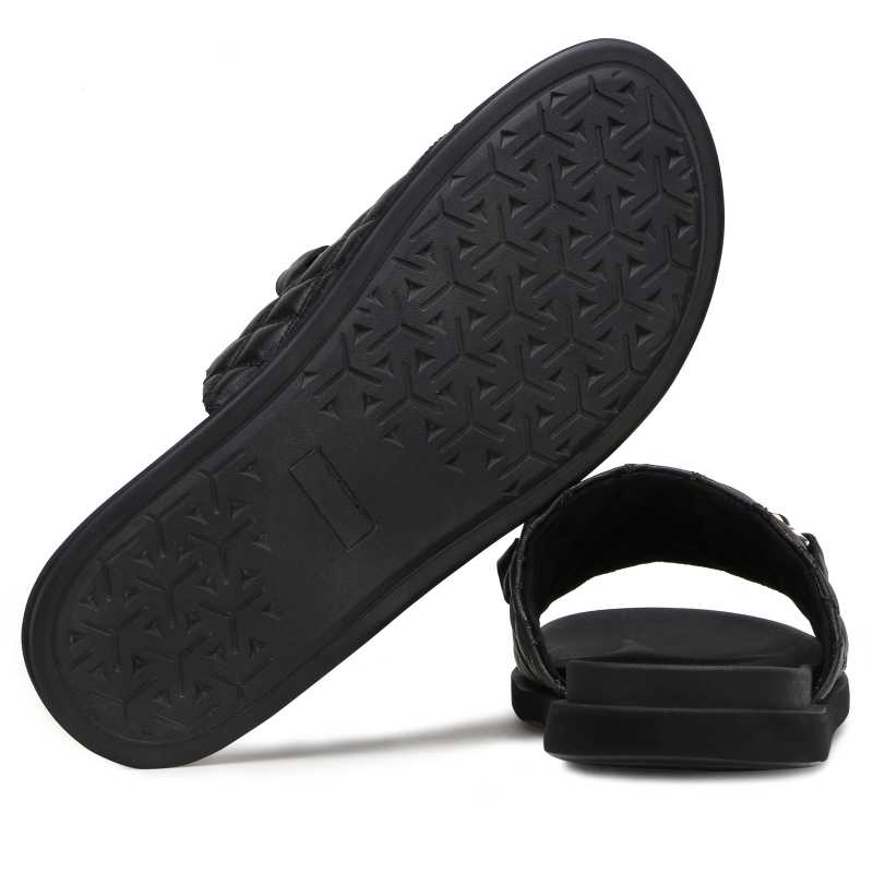The Raffles quilted Sliders in Black - Escaro Royale