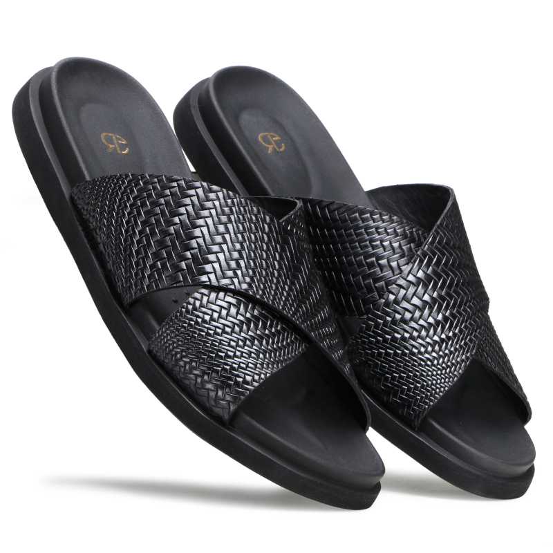 The Stevens Weaved Slippers in Black - Escaro Royale