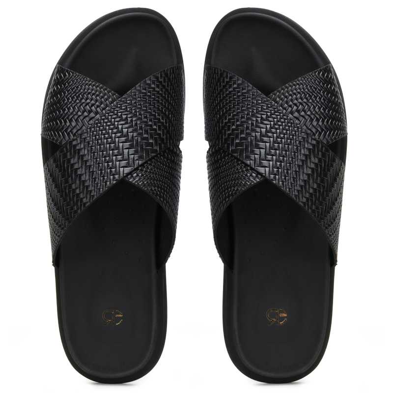 The Stevens Weaved Slippers in Black - Escaro Royale