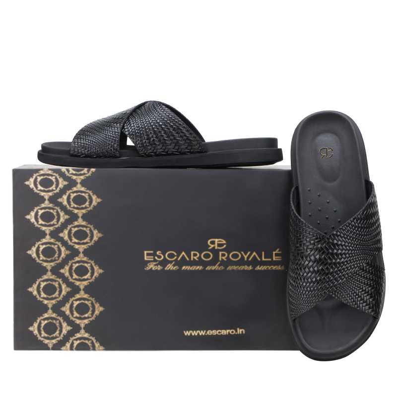 The Stevens Weaved Slippers in Black - Escaro Royale