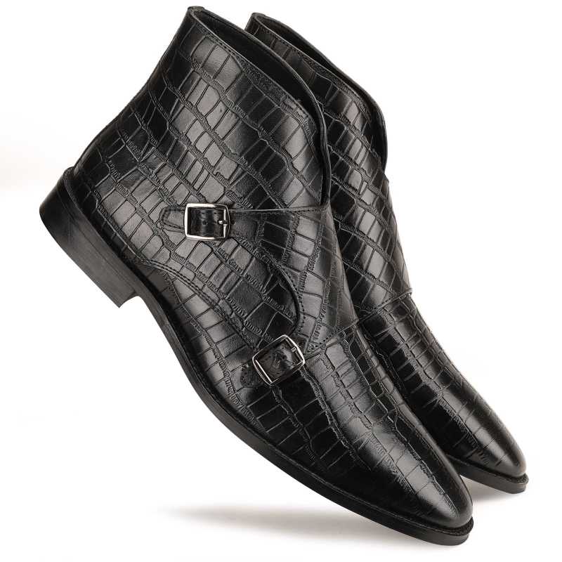 Branco Double-Monk Black Ankle Boots - Escaro Royale