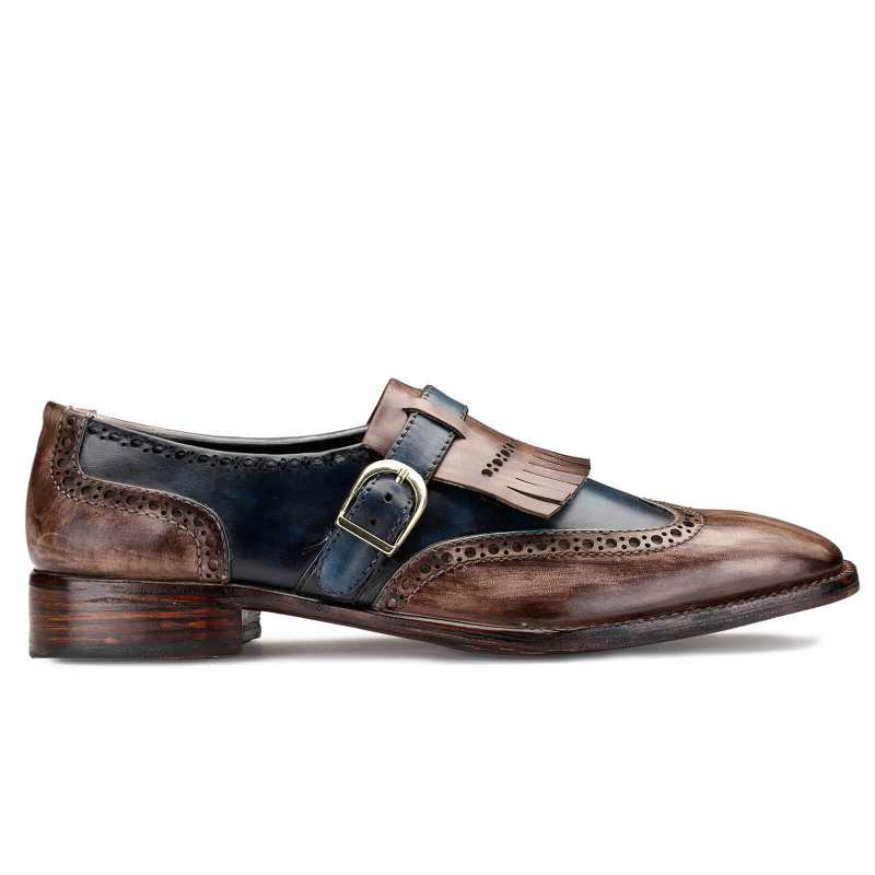 MARK Goodyear Welted Fiddleback PATINA SLIP ON SHOES IN BROWN AND BLUE - Escaro Royale