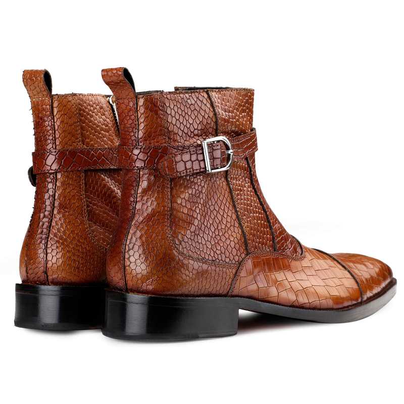 Noble Ankle Boots with Zipper in Cognac - Escaro Royale