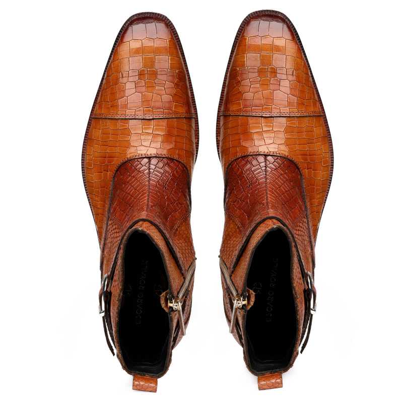 Noble Ankle Boots with Zipper in Cognac - Escaro Royale