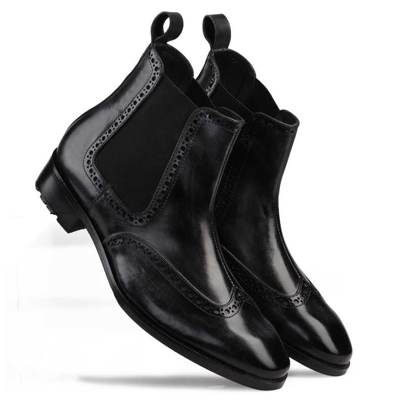 Regal Wingtip Chelsea Boots in Black - Escaro Royale