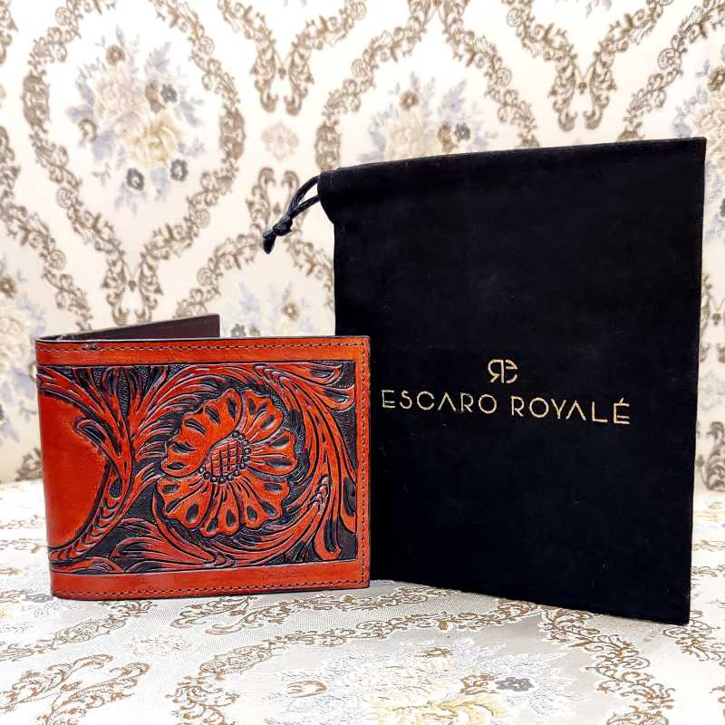 The Fiore Hand-Tooled Leather Bi-Fold Wallet - Escaro Royale