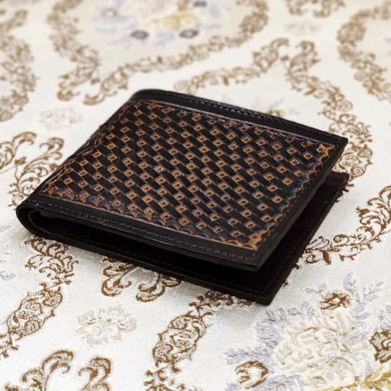 The DeepGrid Hand-Tooled Leather Bi-Fold Wallet - Escaro Royale