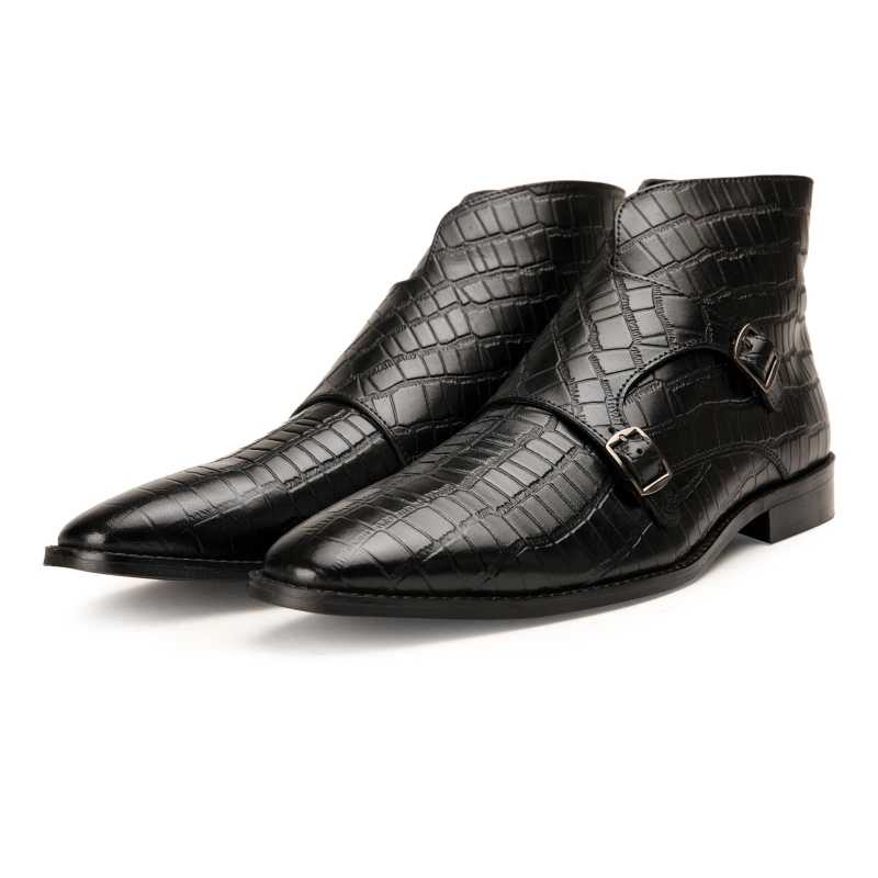 Branco Double-Monk Black Ankle Boots - Escaro Royale