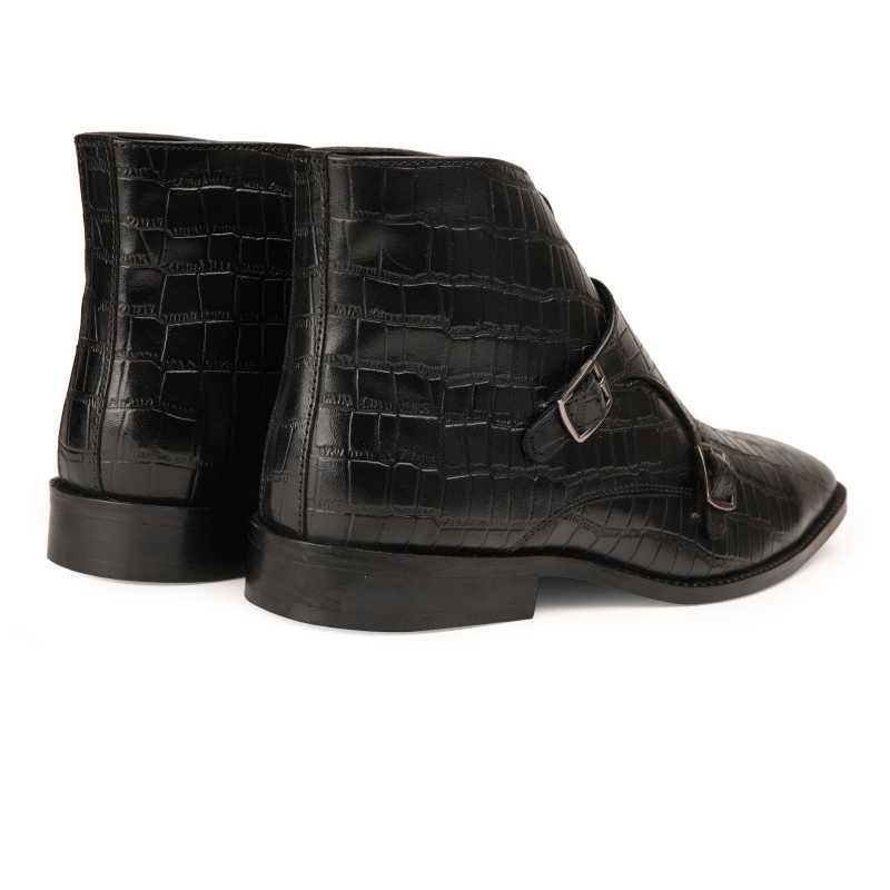 Branco Double-Monk Black Ankle Boots - Escaro Royale
