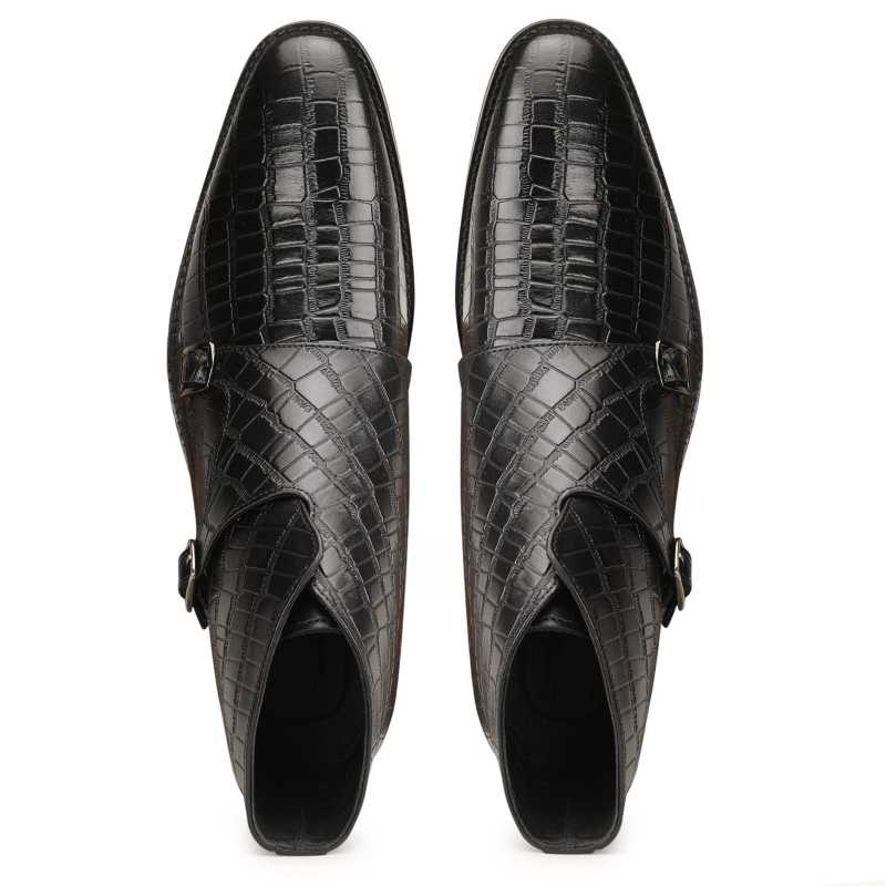 Branco Double-Monk Black Ankle Boots - Escaro Royale