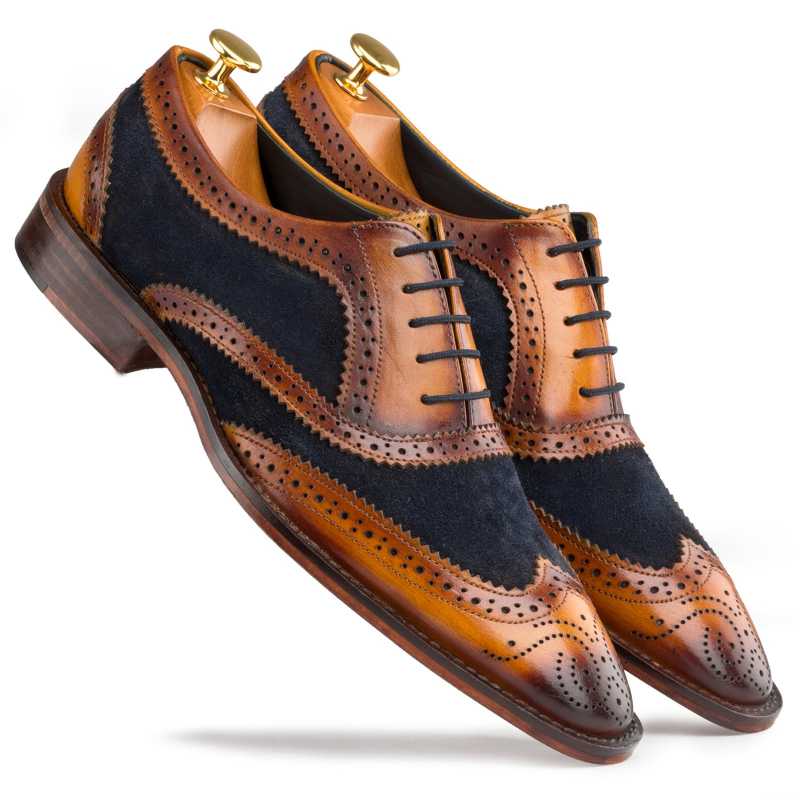 Tan-Blue Wingtip London Brogues - Escaro Royale