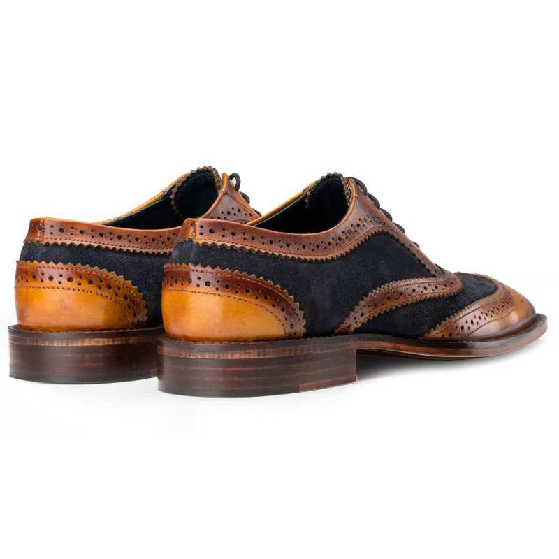 Tan-Blue Wingtip London Brogues - Escaro Royale