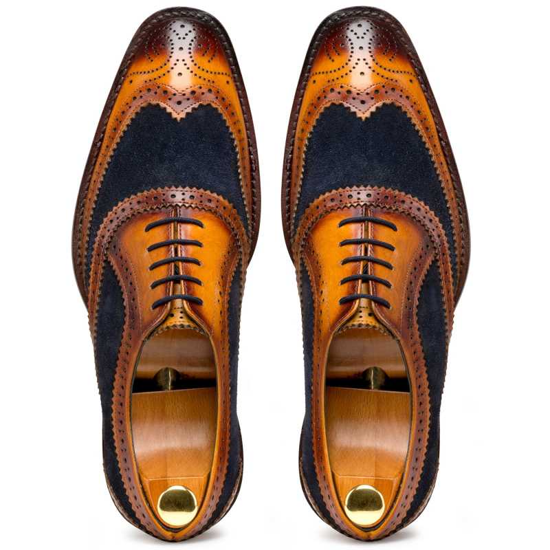 Tan-Blue Wingtip London Brogues - Escaro Royale