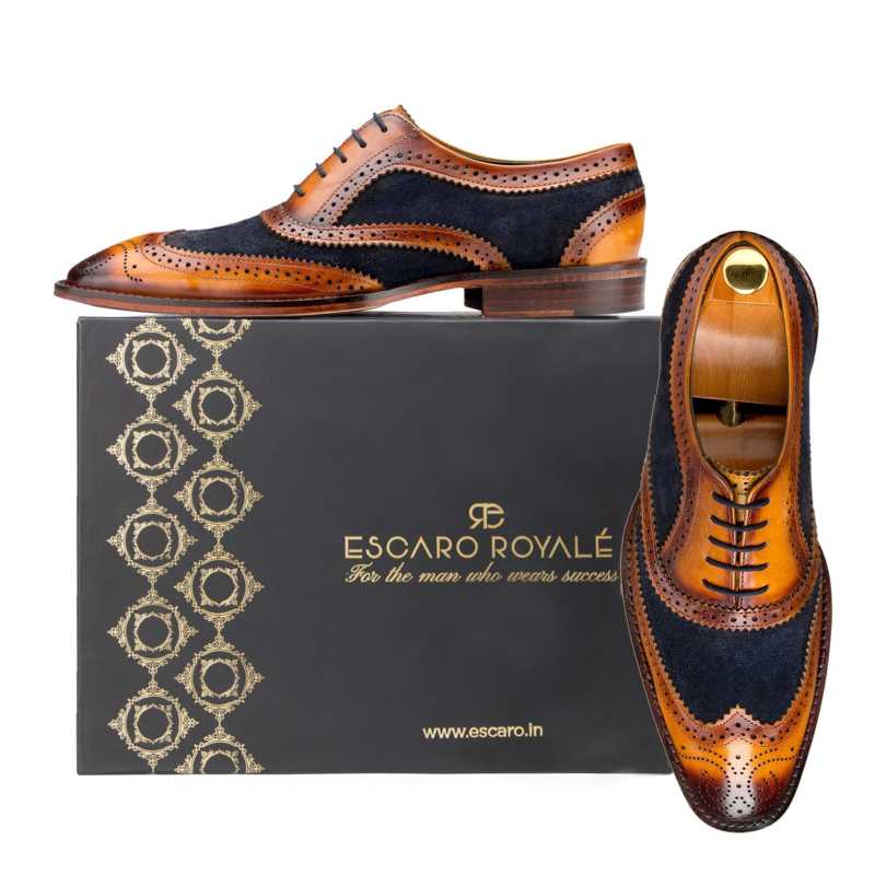 Tan-Blue Wingtip London Brogues - Escaro Royale