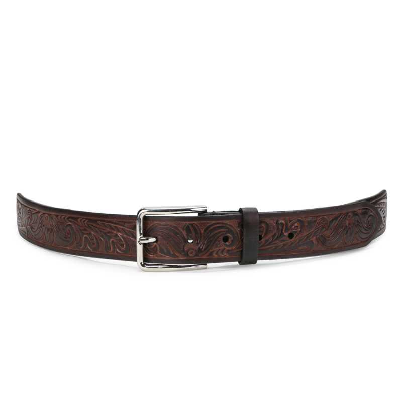 Christiano Hand Crafted Hand Tooled Leather Belt in Black-Brown - Escaro Royale