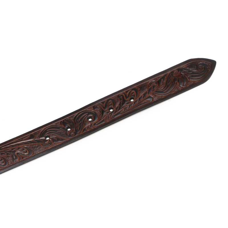 Christiano Hand Crafted Hand Tooled Leather Belt in Black-Brown - Escaro Royale