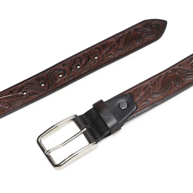 Christiano Hand Crafted Hand Tooled Leather Belt in Black-Brown - Escaro Royale