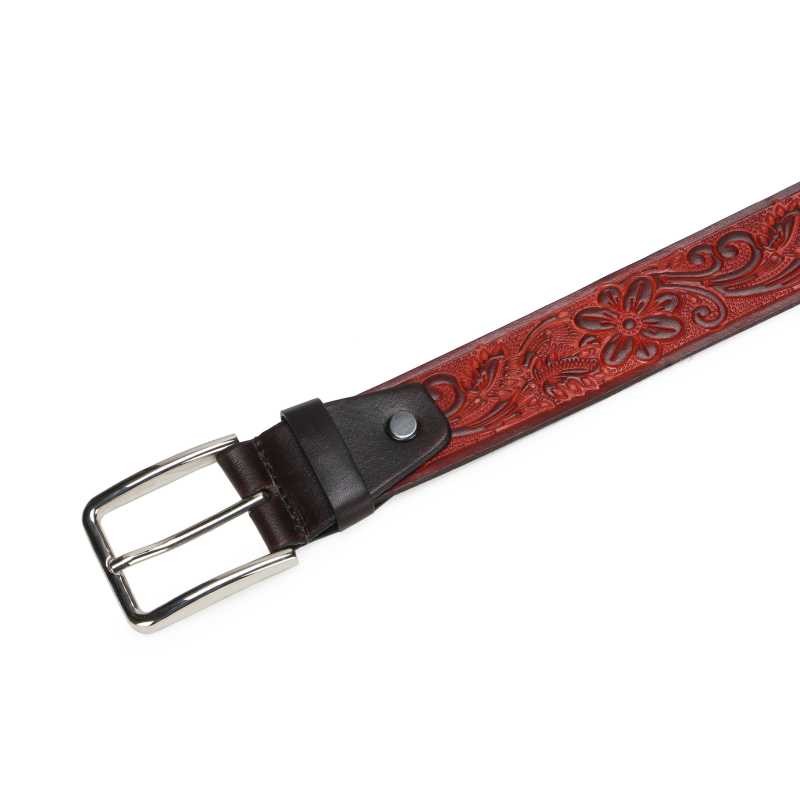 Christiano Hand Crafted Hand Tooled Leather Belt in Cognac - Escaro Royale