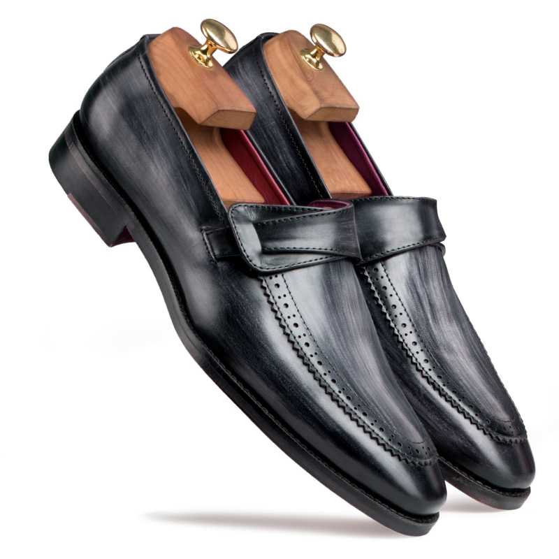 Grey Designer Penny Loafers - Escaro Royale