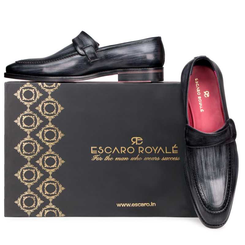 Grey Designer Penny Loafers - Escaro Royale