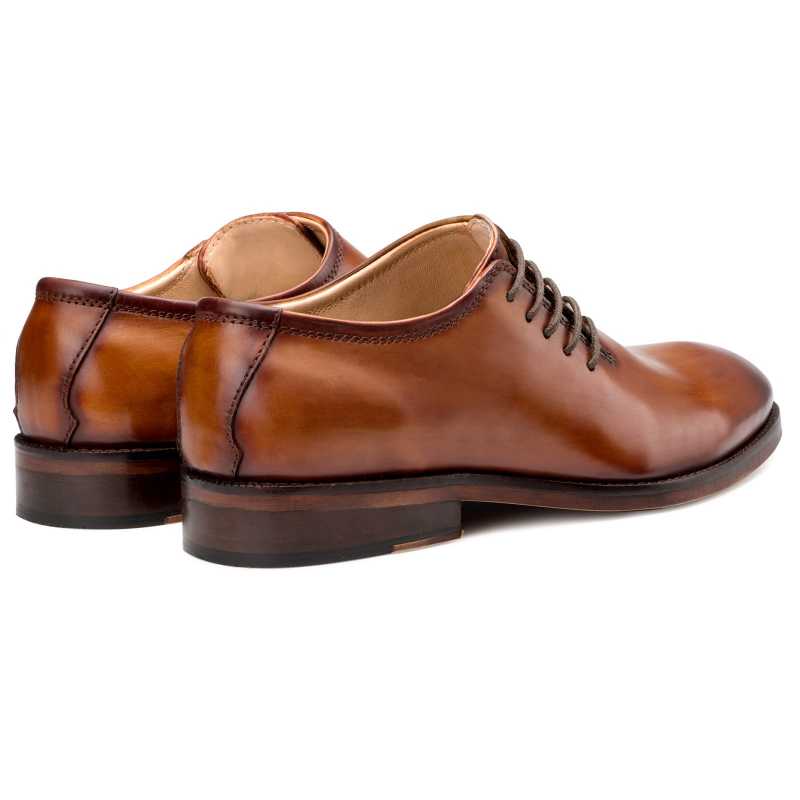 Side Lace-Up Wholecut Oxfords in Cognac - Escaro Royale